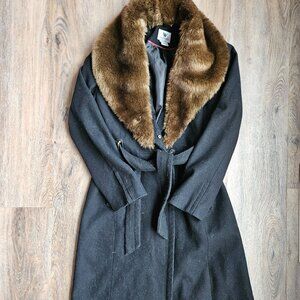 WORTHINGTON Women's Black MEDIUM WoolBlend Coat Removable Faux Fur Colla